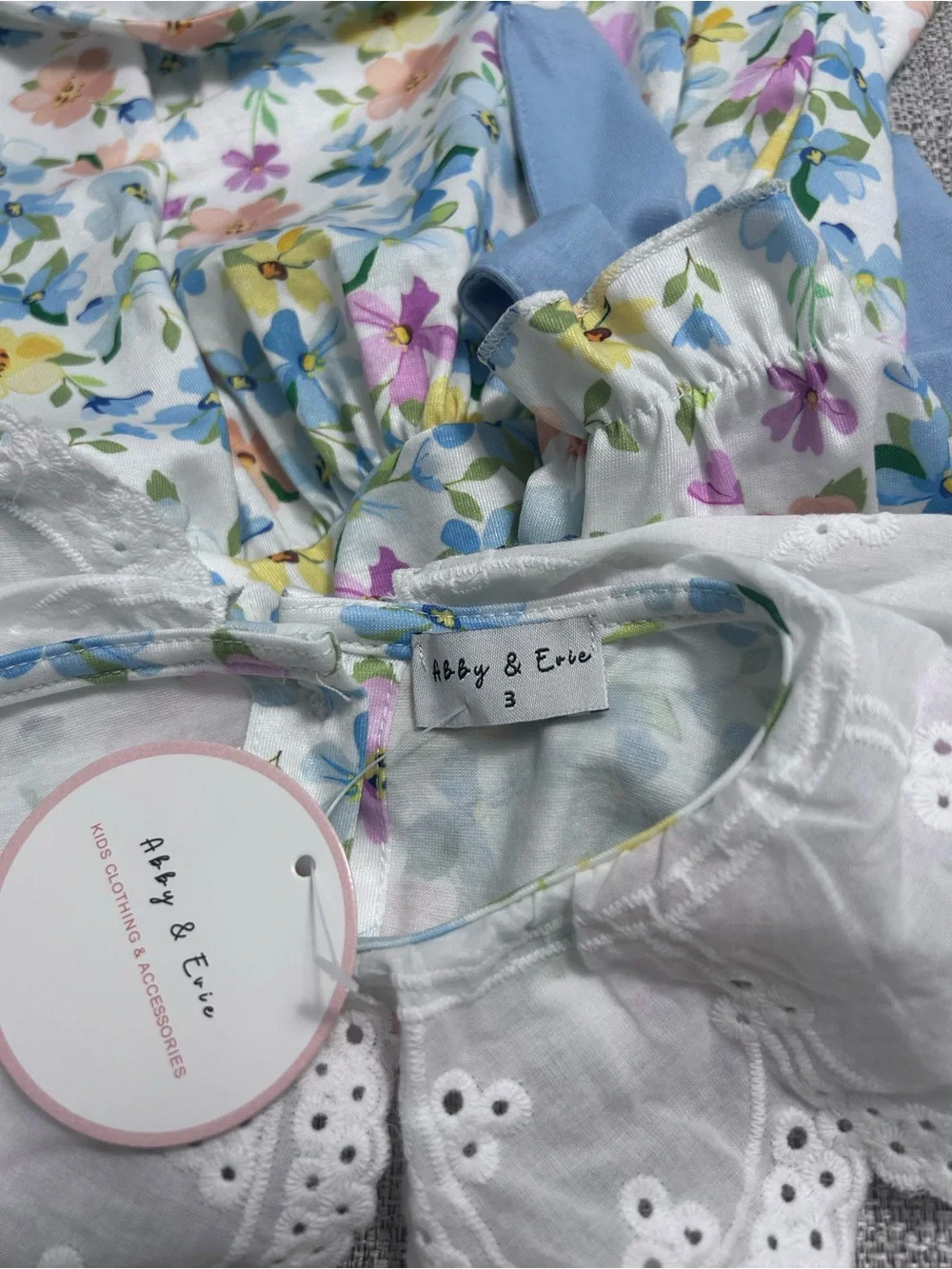 Abby & Evie Floral White Eyelet Collar Dress- Pastel Floral NWT Size 3